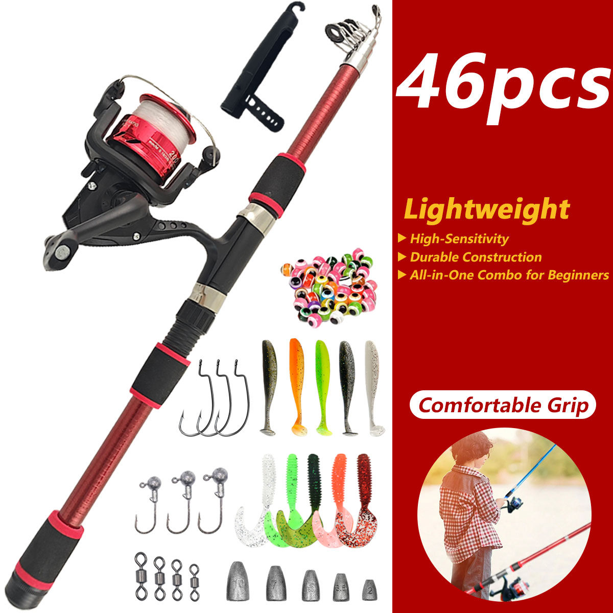 Freshwater Line - Set da Pesca Telescopico 46 Pezzi,